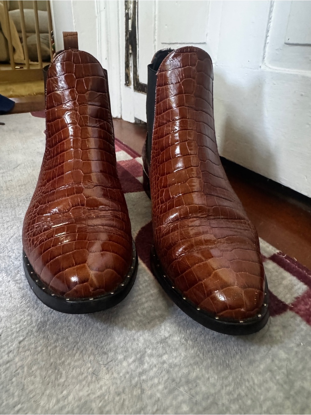 Freda Salvador Brown Croc Embossed Leather Chelsea Boots Pointed Toe 9 - Picture 4 of 10
